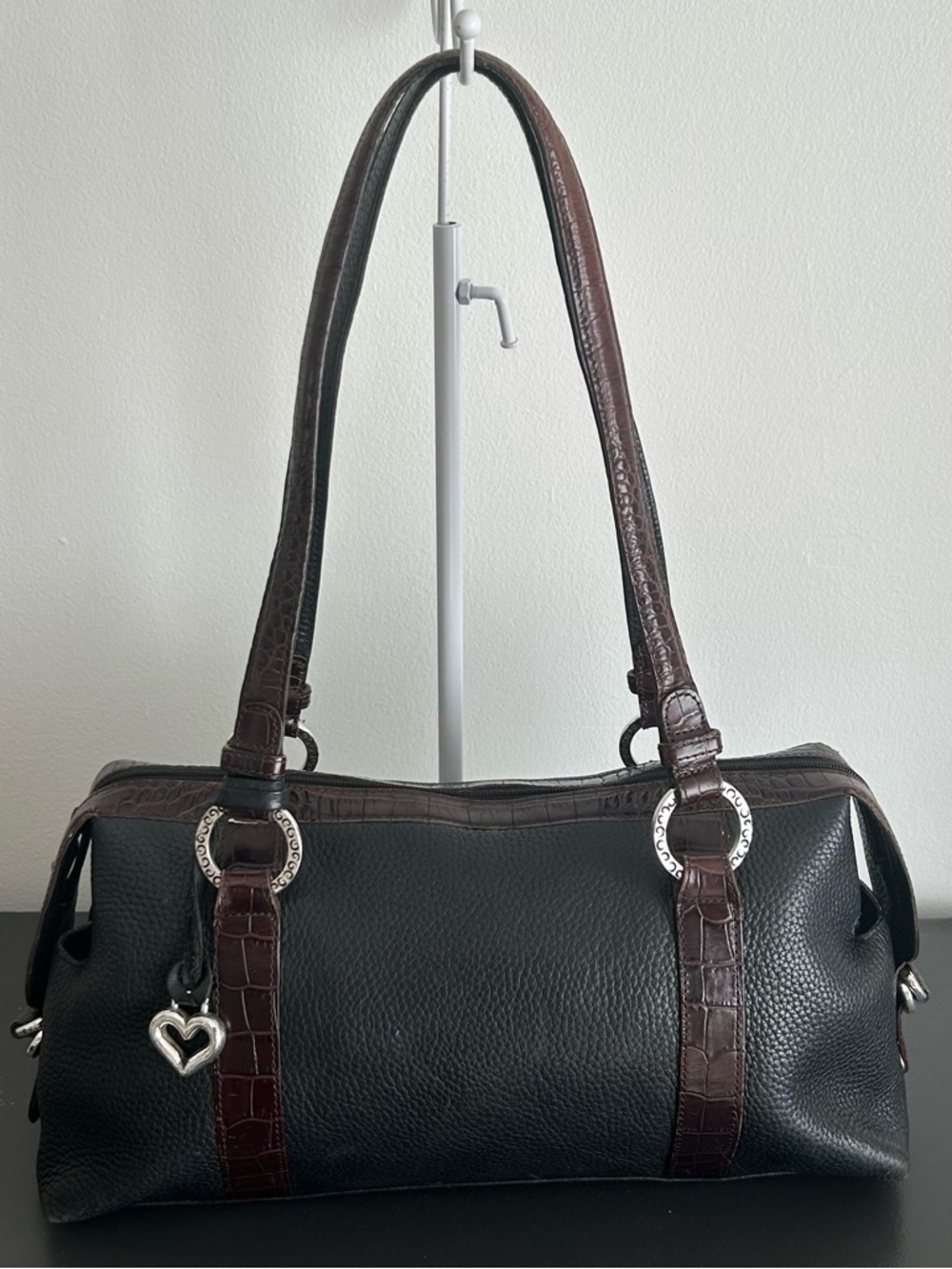 Brighton Black Pebbled Leather shoulder bag Croc Embossed structured purse - Picture 4 of 9